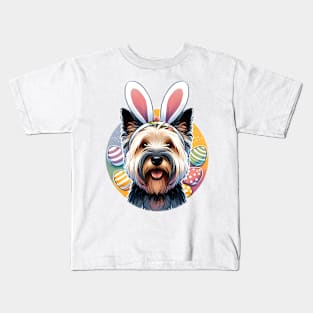 Skye Terrier with Bunny Ears Welcomes Easter Joy Kids T-Shirt